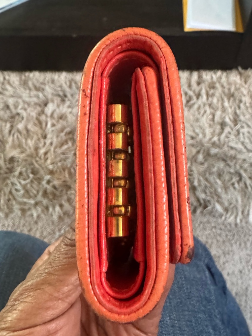 MCM Colorblock Trifold Key Pouch Wallet in Orange, Pink and Cognac/Beige - Picture 6 of 13